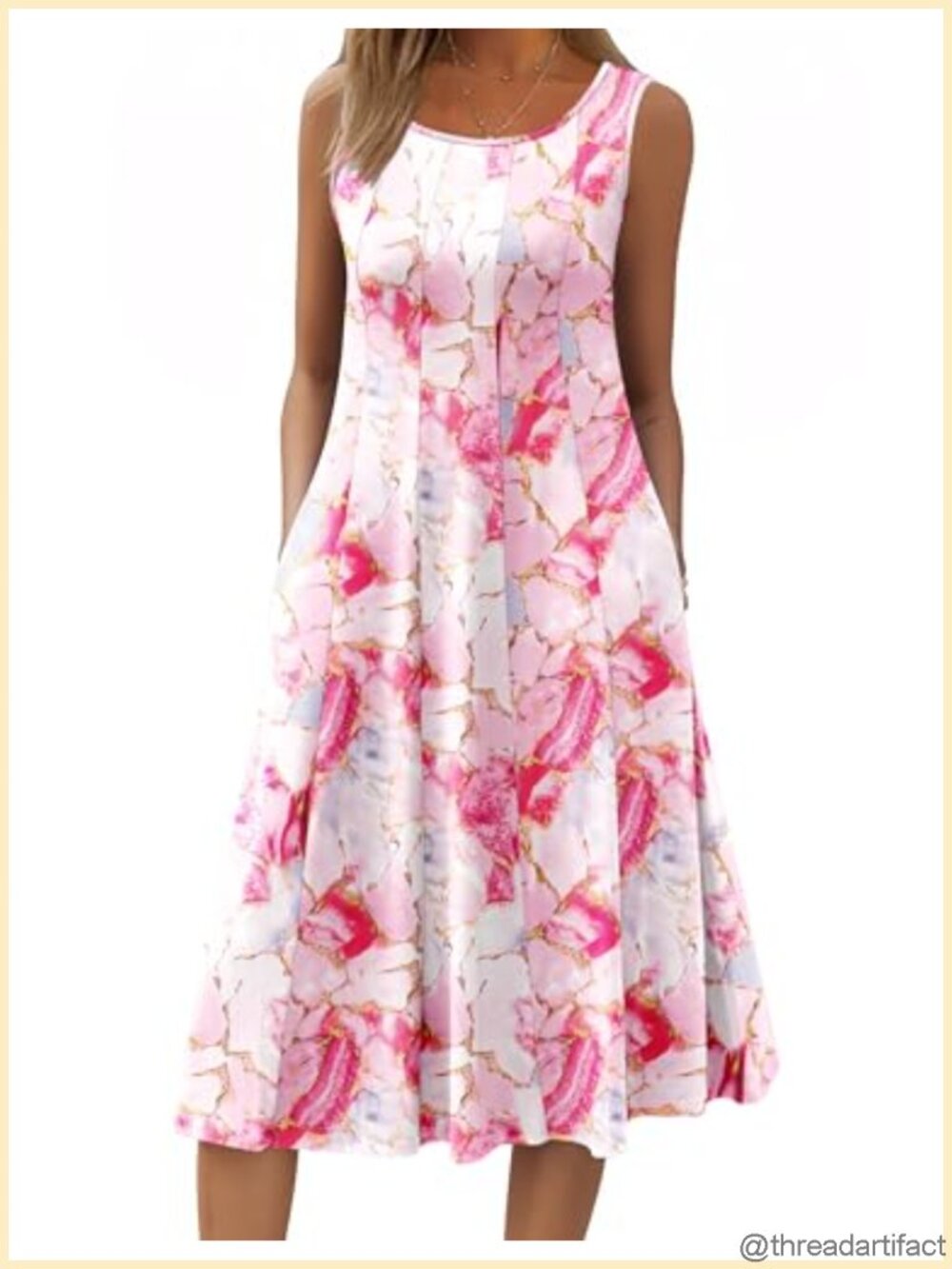 HOTOUCH Women's Sleeveless Midi Dress Pockets Pleated Swing Sundress
